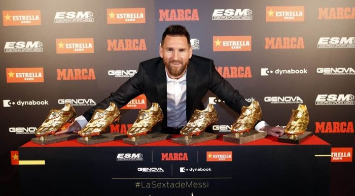 Messi bên cạnh 6 chiếc giầy vàng Châu Âu